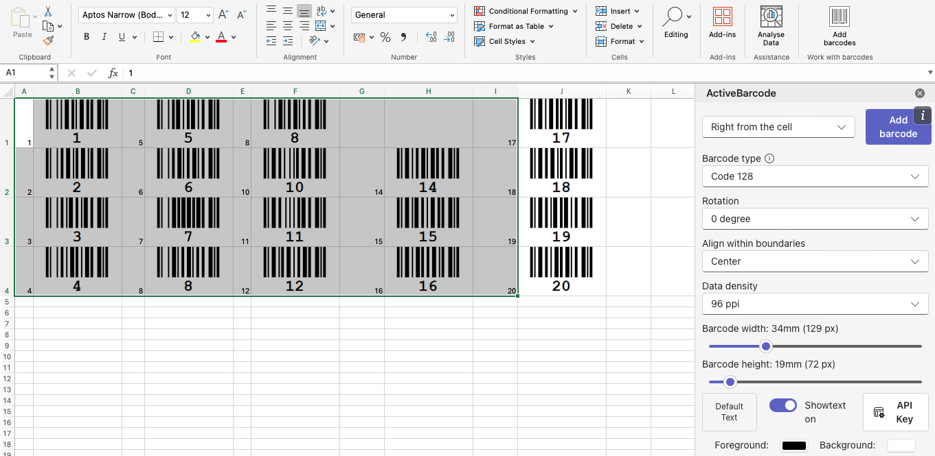 Barcode Add-In pour Excel (Microsoft 365)