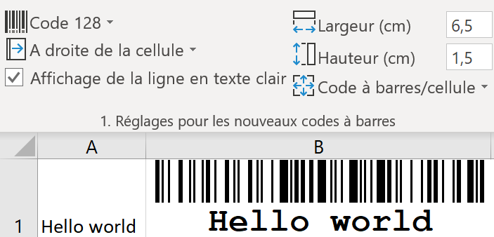 Excel Add-In pour les codes à barres: Insérer un seul code à barres