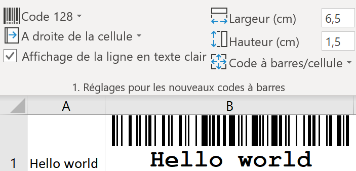 ActiveBarcode: Excel Add-In pour les codes à barres: Insérer un seul code à barres