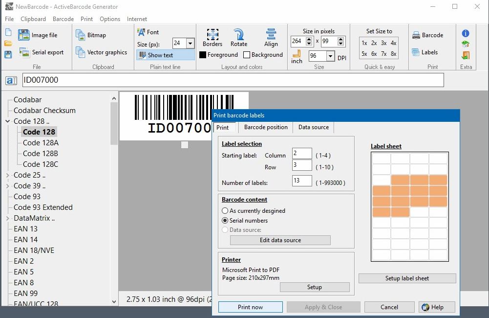 ActiveBarcode: Impression d'étiquettes code-barres avec le générateur